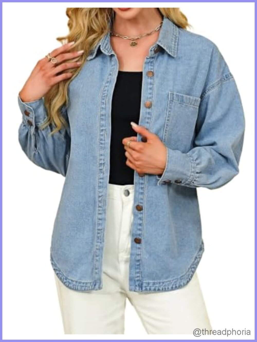 Oversized Denim Button Down Shirt Jacket Chambray Shacket